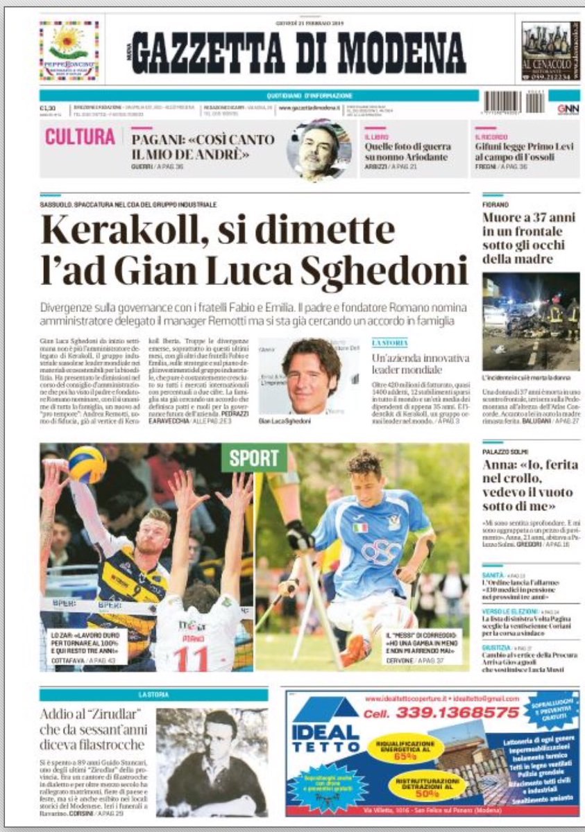 #Buongiorno da #Modena con la #GazzettadiModena La #primapagina del giornale Oggi in #edicola con #Formidabiliqueglianni gazzettadimodena.gelocal.it/modena/prima?r…