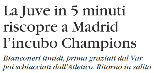 La #Juve in 5 minuti riscopre a Madrid l'incubo della @ChampionsLeague
(#IlGiornale)