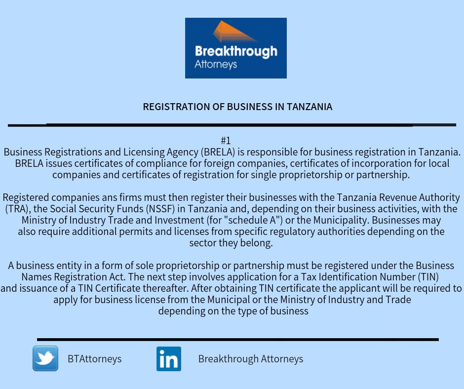 BTAttorneys's tweet image. The Corporate and Commercial Department as Breakthrough Attorneys provides a snapshot on registration of businesses in Tanzania.
#LegalTipsThursday