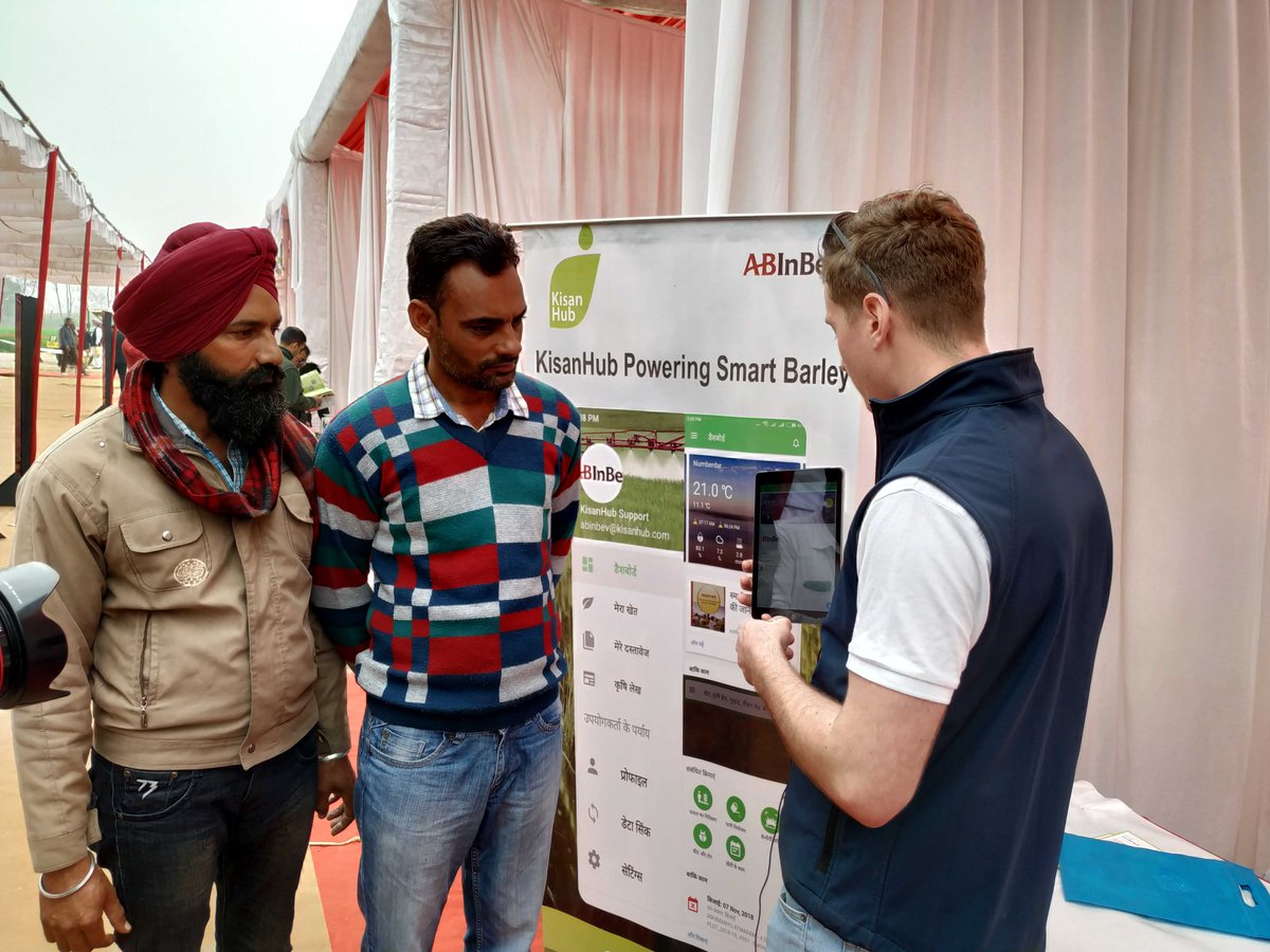 KisanHub's tweet photo. Yesterday our team in India attended the @abinbev #smartbarley grower's day, and were busy demonstrating how our platform is helping to connect barley growers in India with their #smartbarley team - all part of the @100_accelerator project #connectivity #agtech #100+accelerator https://t.co/xclF0a4Mv5