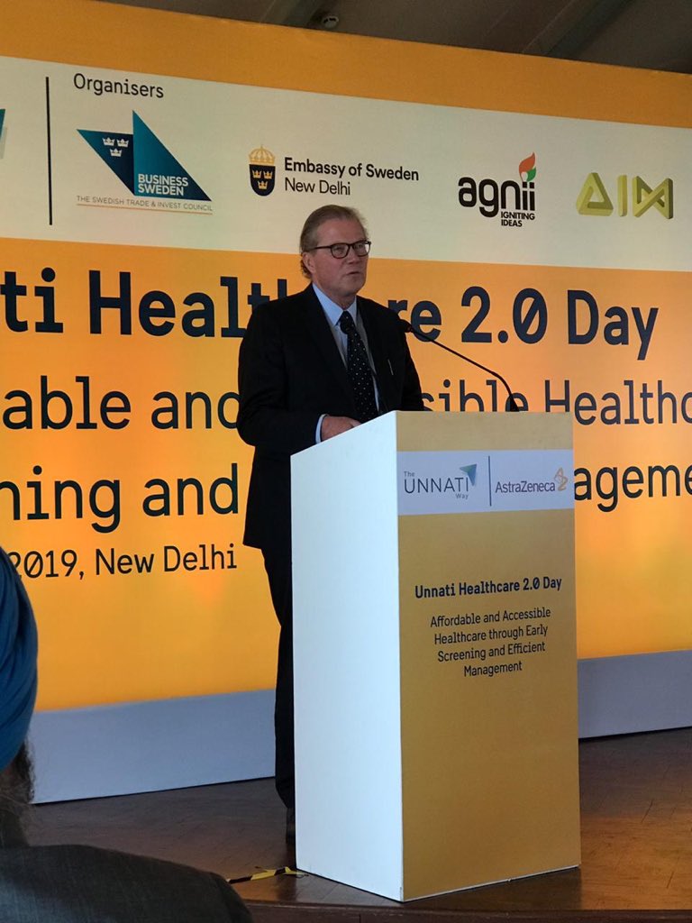 Chairman of <a href="/AstraZeneca/">AstraZeneca</a> , Leif Johansson, sharing his vision for affordable and accessible healthcare in India during the UNNATI healthcare 2.0 day <a href="/agnii_goi/">AGNIi</a> <a href="/investindia/">Invest India</a> <a href="/NITIAayog/">NITI Aayog</a> <a href="/BusinessSweIND/">Business Sweden IND</a>