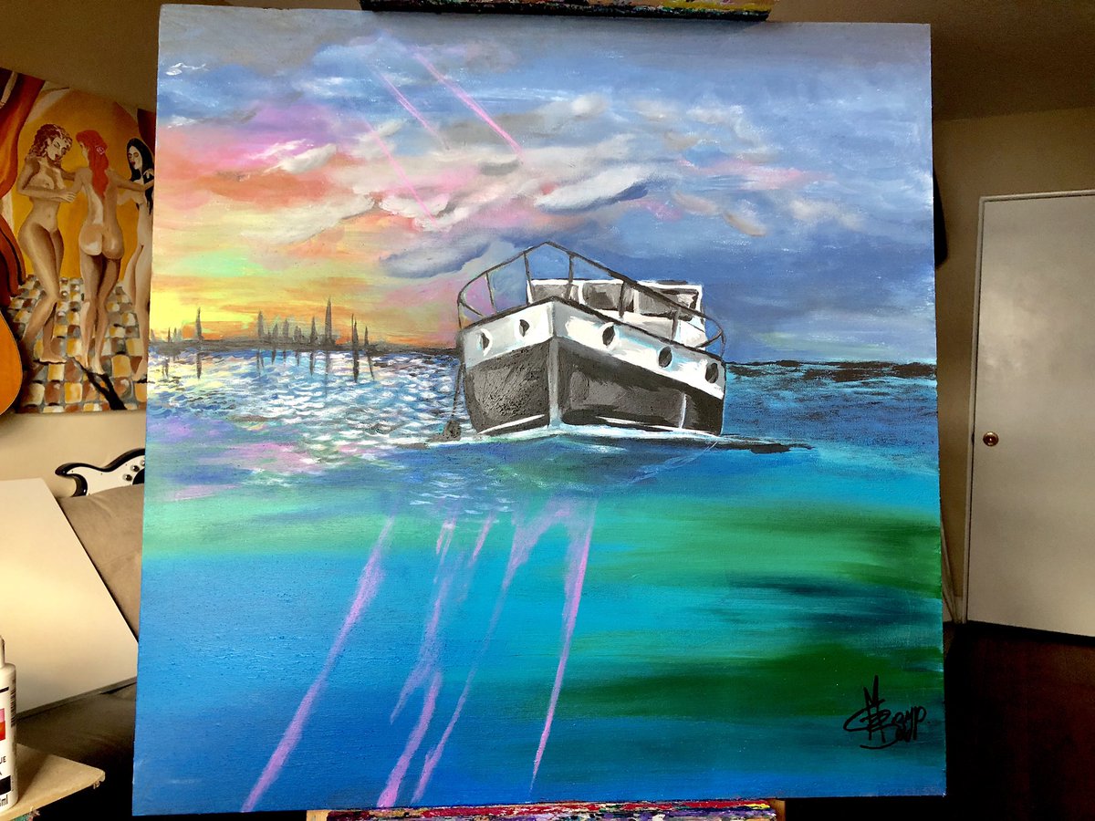 “El barco” 24”x24” when you look through the window and you realize you are your own sunshine or your own storm #boat #water #ontheocean #painting #acrylicpainting #boatlife #boatart #nautic #nautica #shore #nauticalart #nauticalartwork #affordableart szyp.ca