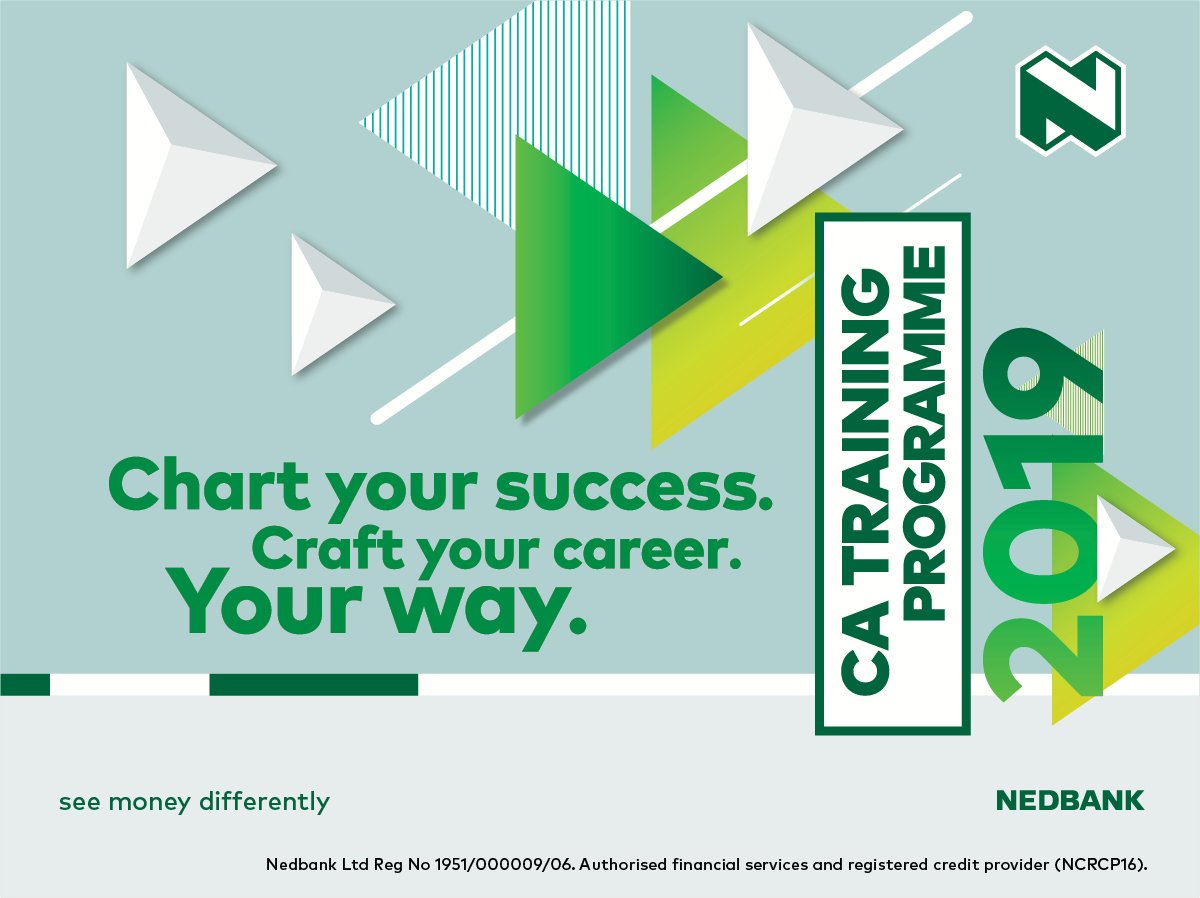 Nedbank's tweet photo. RT for awareness! Applications for Nedbank's industry-leading CA training programme are open. See here for details https://t.co/nJXwUeVWIy #SeeMoneyDifferently https://t.co/Qya3GR4SQI