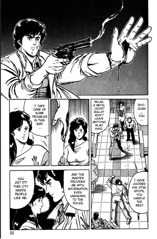 But I think because the protagonist of City Hunter is portrayed as this hypercool gunslinger desperate, frightened women turn to when they have NO OTHER OPTIONS for help, it's especially shitty to also make him an infantile creep.