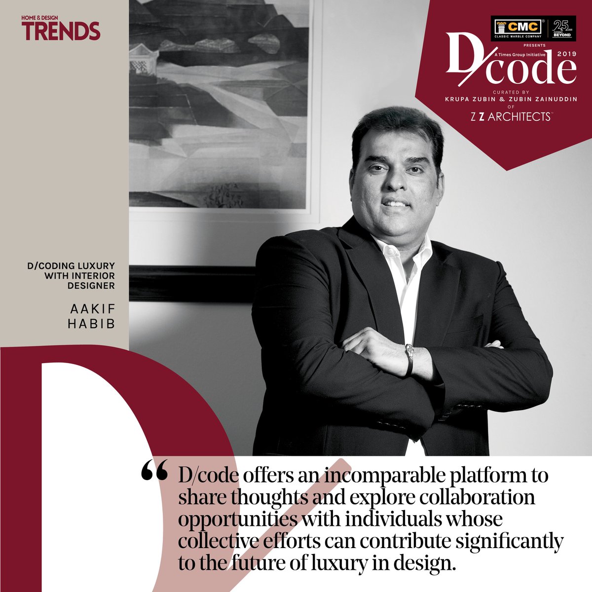 TRENDSMagIndia's tweet photo. We're just 9 days away from India's only curated #LuxuryLivingShow! Here's what our curator for #DcodingLuxury, Aakif Habib, has to say about @cmcmarbles presents D/code 2019.
#DcodingLuxury #DcodingFinds #DcodingArt #DcodingTechnology #Dcode2019 https://t.co/4rEy9fZnW7