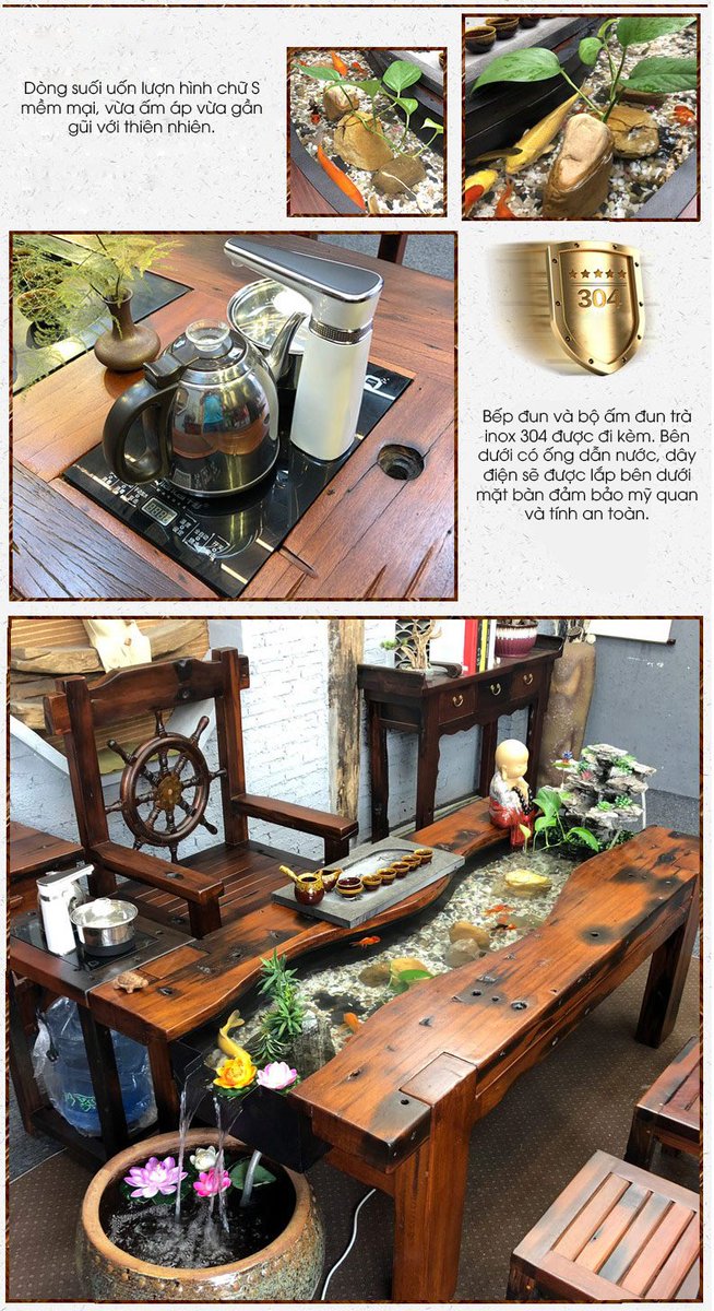 Bộ bàn ghế phong thủy cổ điển kèm bếp pha trà độc đáo