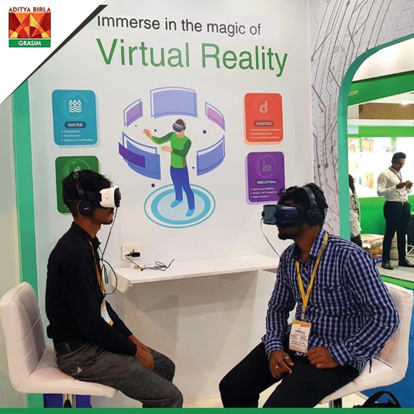 GrasimInd's tweet photo. Immersing in the magic of virtual reality to experience real world  applications of chemicals in water, plastics, food and other industries  at ChemTech 2019. #BigOnInnovation #VirtualReality #DigitalInitiatives #Chemtech2019  #Chemicals @AdityaBirlaGrp https://t.co/4zXTDazD31