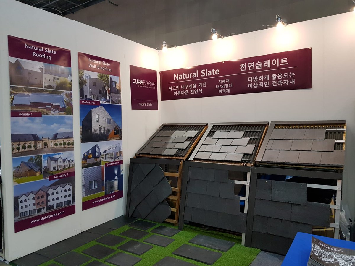 CUPAPIZARRAS_en's tweet photo. Our distributor in South Korea, Slate Korea, is exhibiting in KOREA BUILD, a big Construction and Building Materials exhibition show that keeps growing year after year! We are happy to see our natural slate all around the world! | #KoreaBuild #naturalslate https://t.co/lXXQvOUoLI