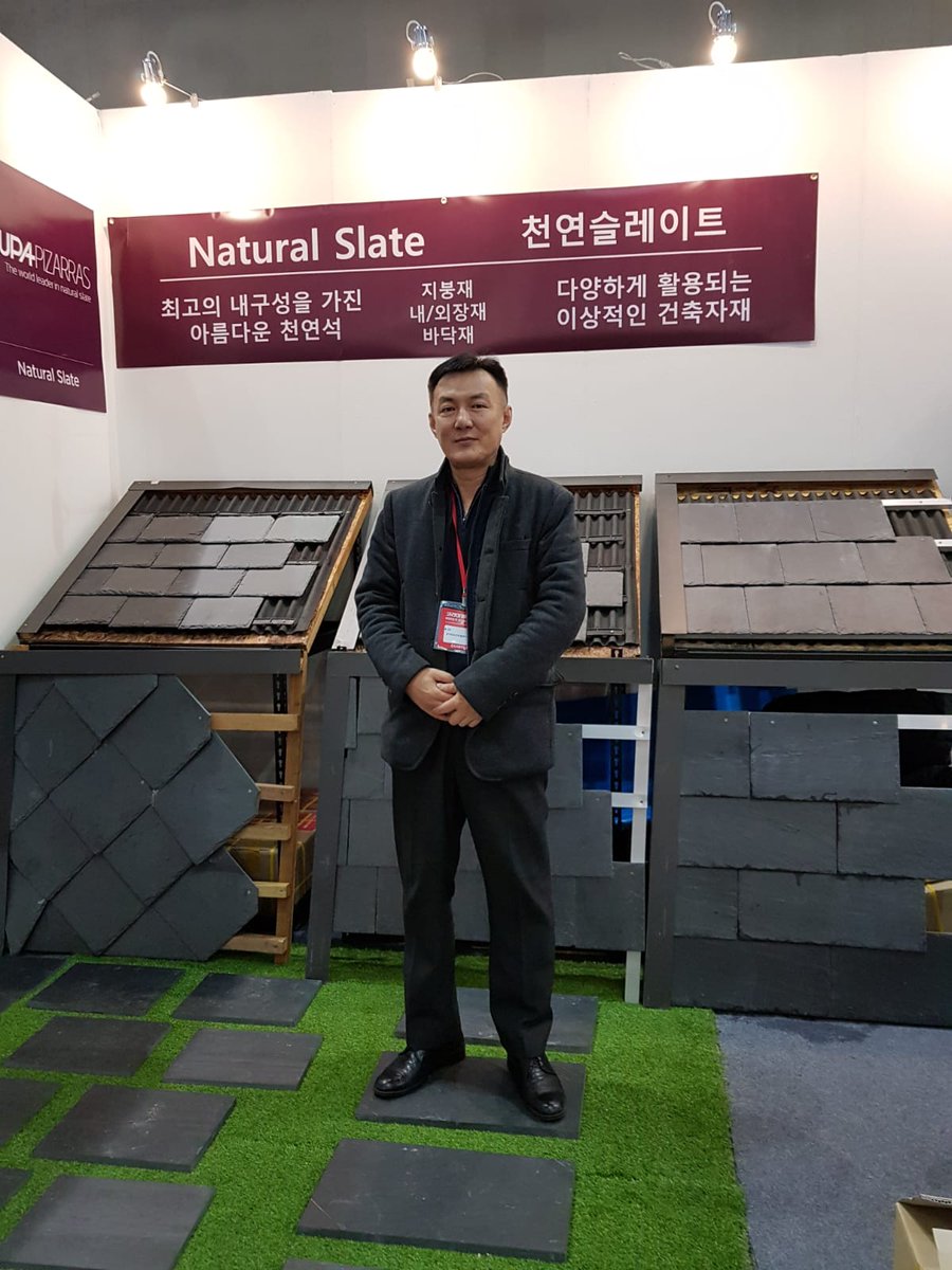 CUPAPIZARRAS_en's tweet photo. Our distributor in South Korea, Slate Korea, is exhibiting in KOREA BUILD, a big Construction and Building Materials exhibition show that keeps growing year after year! We are happy to see our natural slate all around the world! | #KoreaBuild #naturalslate https://t.co/lXXQvOUoLI