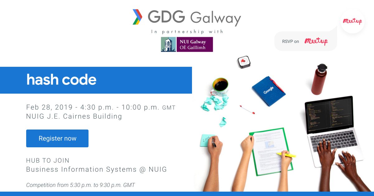 GdgGalway's tweet image. We just finished our first event of 2019 and it's time to move on to the second event #hashcode in partnership with @nuigalway - All info available on our Meetup page here meetup.com/Google-Develop…