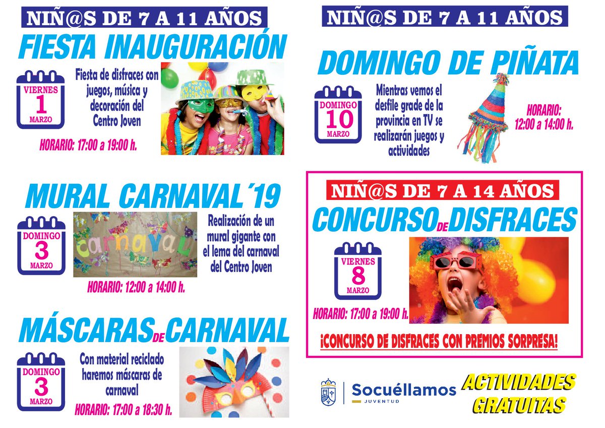 EL CENTRO JOVEN DE SOCUÉLLAMOS PRESENTA SU PROGRAMACIÓN ESPECIAL PARA LAS FIESTAS DE CARNAVAL
facebook.com/ayuntamiento.s…