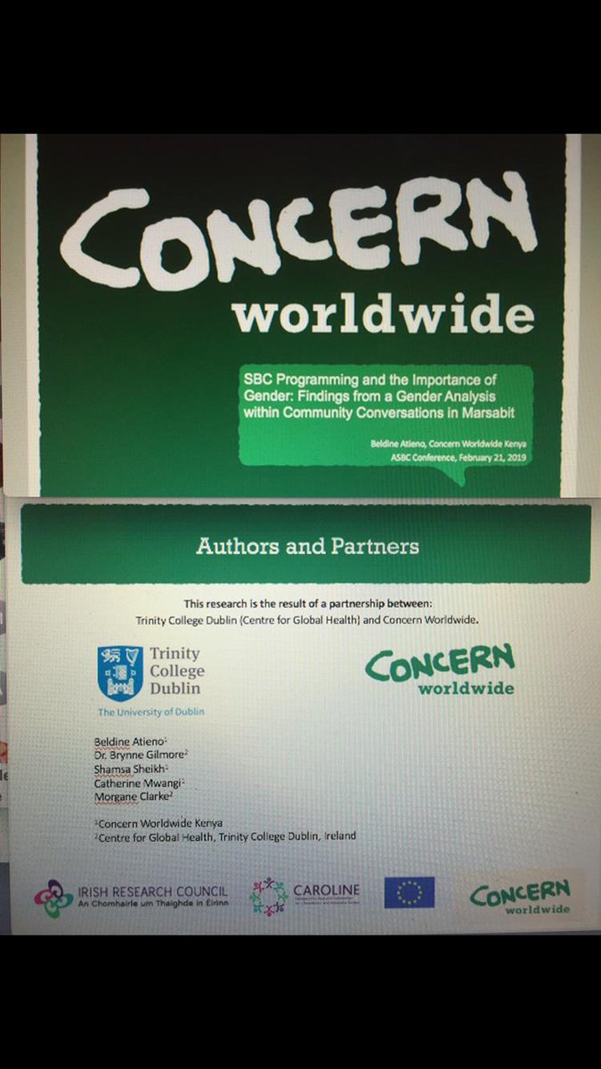 brynne_gilmore's tweet image. Wonderful 3-day @AfricaSBC Conference in Nairobi, where we shared some early work from our #realistevaluation with #genderanalysis for #SBC programme- a partnership w/ @ConcernKenya @Concern and @TCDCGH, funded by @IrishResearch @MSCActions #LoveIrishResearch #ASBCConference2019