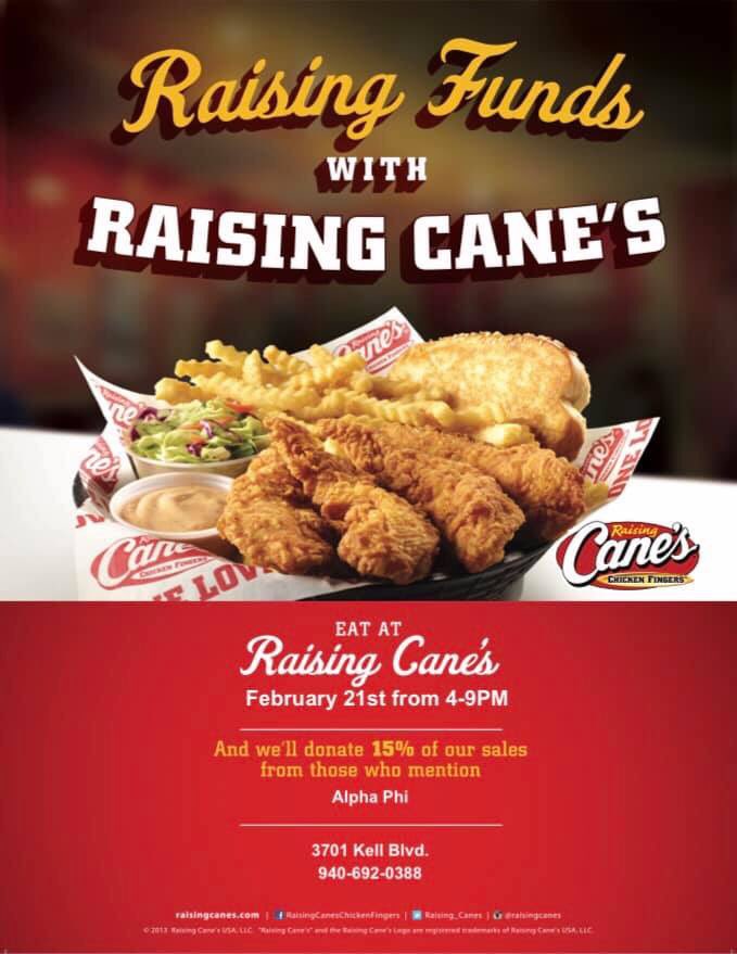 Come out to Cane’s TONIGHT to eat some good food and help raise funds for the women of Alpha Phi!!!! 💗💗