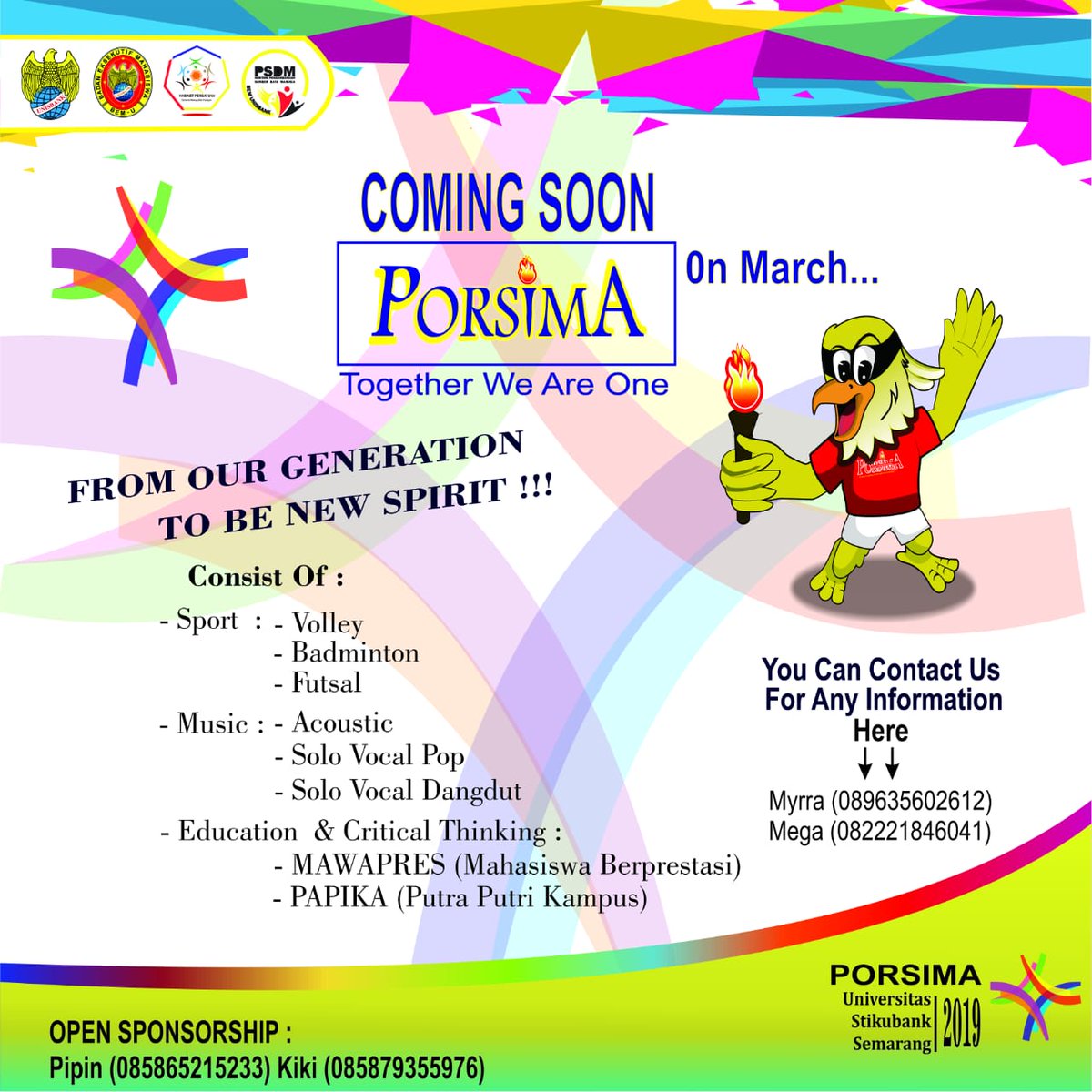 SALAM MAHASISWA! 
SALAM PERSATUAN! 
Halo seluruh sobat UNISBANK!! 
terkait  acara kami yg terdekat, ada akun twt baru yg must be followed  lhooo,  yaitu <a href="/porsima/">sima hui por</a> berbagai macam kategori lomba nya , dan juga akan  rilis  di bulan maret! so, STAY TUNE ON <a href="/porsima/">sima hui por</a> 2019 yahh
SEMANGAT