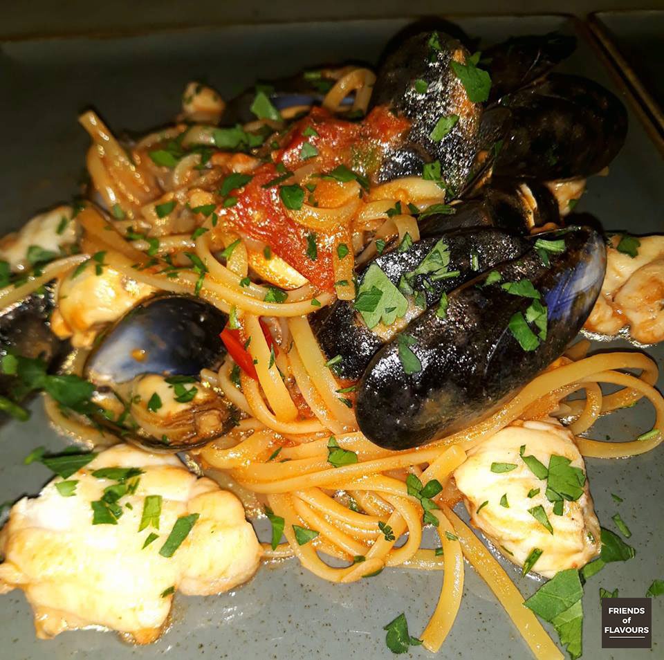 Linguine with monk fish and mussels in a cherry tomato sauce at friendsofflavours.london #Penge #SE20 #bromley #beckenham #Italian #restaurant