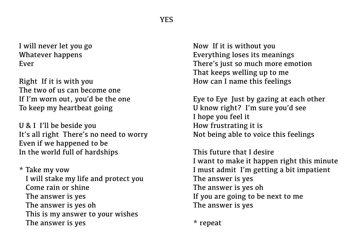 Albanglian Yes Lyrics Translated Into English 4th Track In Junho S Album Dsmn Lyrics Lee Junho Risa Horie Music Lee Junho Sim Eunjee T Co Scegstdudr
