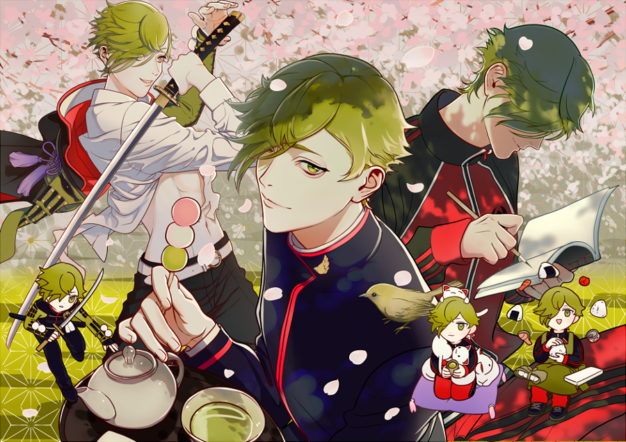「そういえばうぐ茶告知絵を描かせていただいてました～!(文字なし版です)3月の閃華」|美原のイラスト