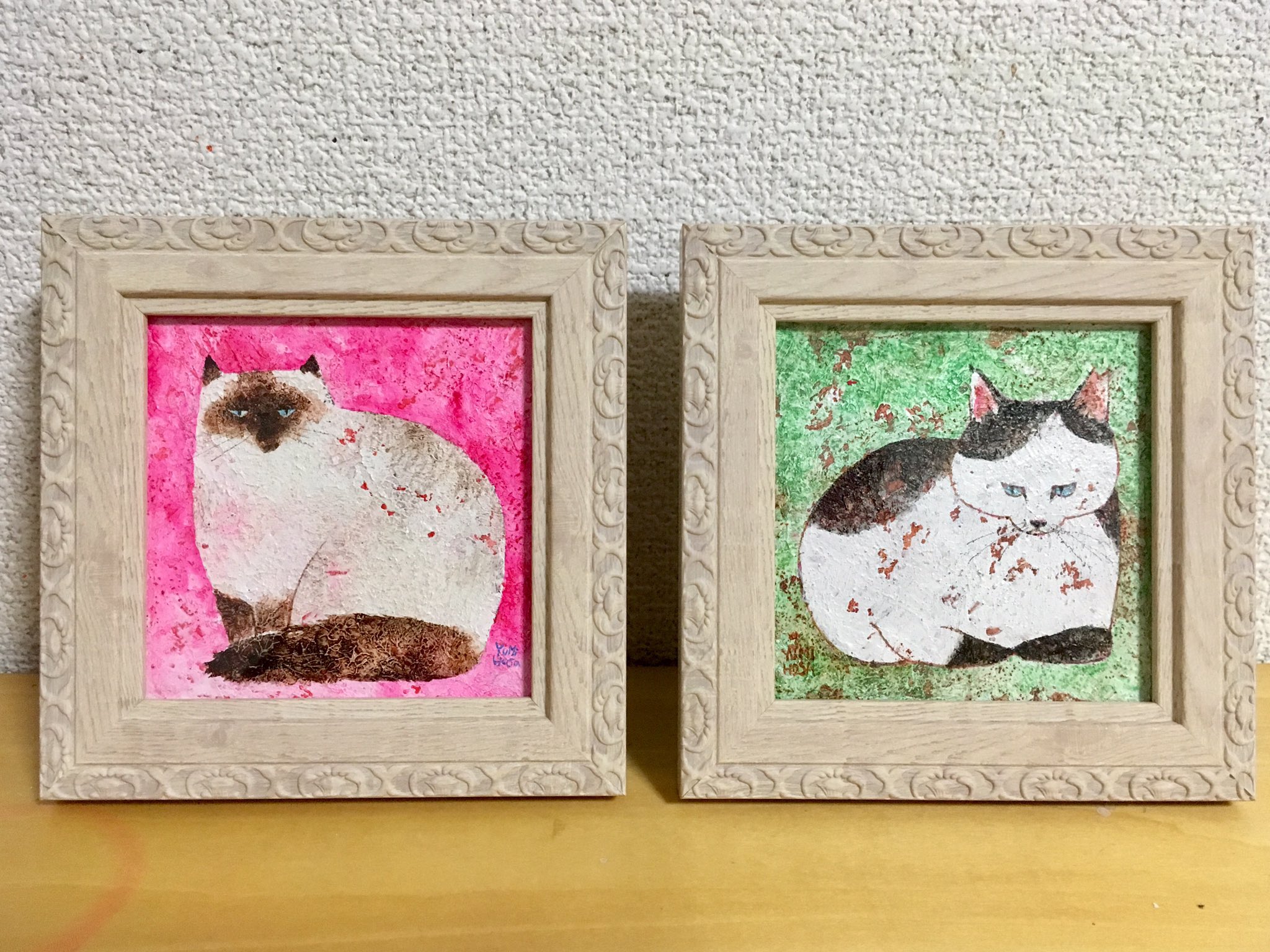 保坂有美 大丸神戸店でd Art参加中 出来ました 初めて絵を売ろうと思います 小さな絵です 明日 agallery の 冬のぽかぽかにゃんこ展 に搬入します グッズも新たに持って行きますので よろしくお願いします 明日は 猫の日です 猫 猫