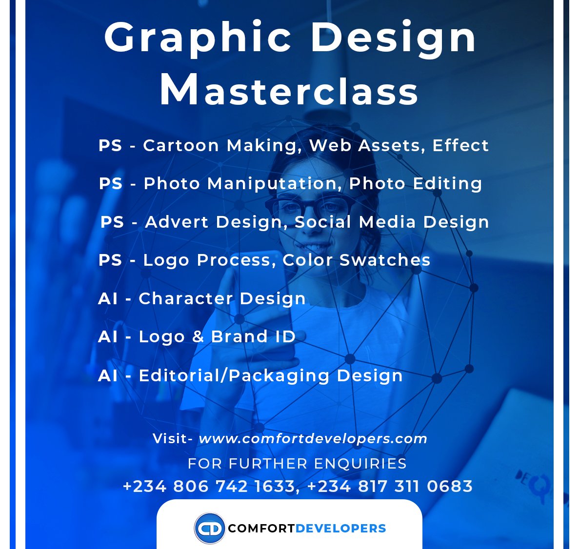 CDprofessionals's tweet photo. Join us for 2019 Masterclass in Web Design/Dev. using Html, css, Javascript, PHP and in Graphic Design using PhotoShop & Adobe Illustrator.
#photoshop #adobeillustrator #logoinspiration #ramotion #dailyart #logodesigns #logoplace #logosai #graphicdesigncentral #logoinspirations https://t.co/QTGOh6hf3k