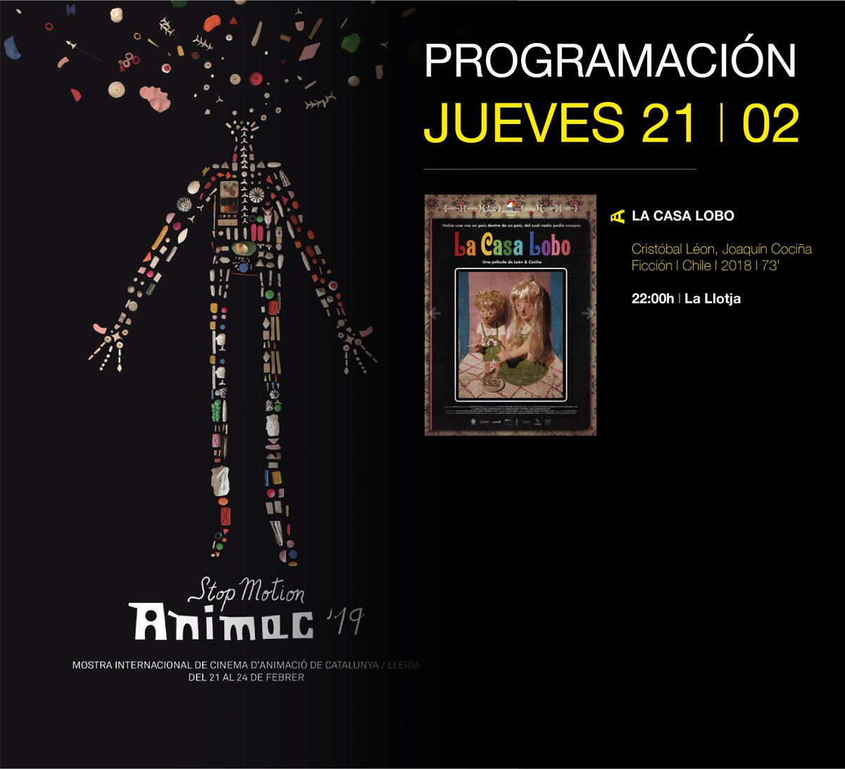 Programación para este jueves 21 de febrero, día inaugural del <a href="/Animac_Lleida/">Animac</a> 2019 con participación chilena 🇨🇱. Sesión en @lallotja a partir de las 22:00h.