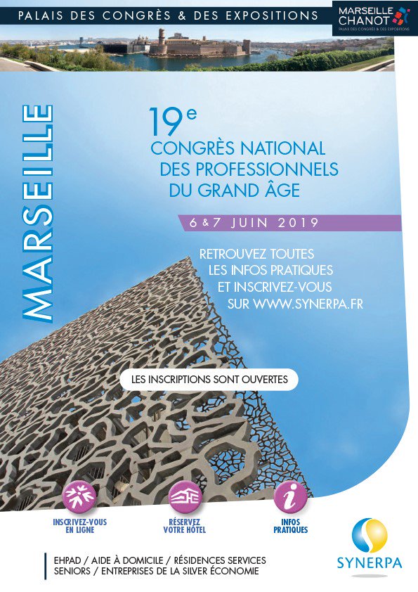 ⚠𝟭𝟵𝗲 𝗖𝗼𝗻𝗴𝗿𝗲̀𝘀 𝗱𝘂 𝗦𝗬𝗡𝗘𝗥𝗣𝗔 - 6 &amp; 7 juin 2019 - Marseille - Parc Chanot
𝗟𝗲𝘀 𝗶𝗻𝘀𝗰𝗿𝗶𝗽𝘁𝗶𝗼𝗻𝘀 𝘀𝗼𝗻𝘁 𝗼𝘂𝘃𝗲𝗿𝘁𝗲𝘀 !
📲💻🖊Pour s´inscrire, c´est ici : bit.ly/2T7T58m  
Ouvert à tous les professionnels du Grand Âge
@FAMSynerpa <a href="/JAmargarit/">Jean-Alain Margarit</a>