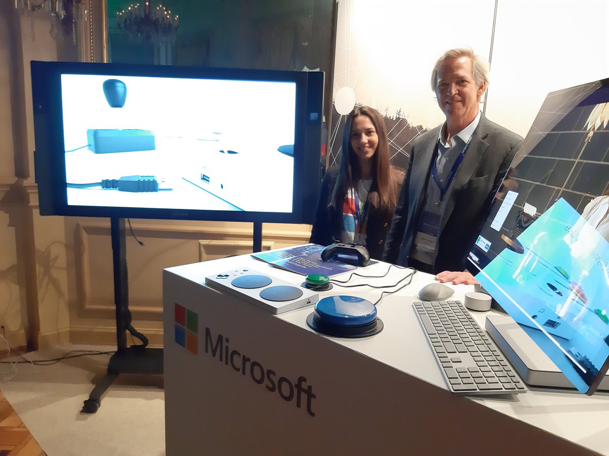 HelenaLovegrove's tweet photo. #MicrosoftEU - showing off inclusive technology involving disabilities (#adaptivecontroler), language (#microsofttranslator) and rural connectivity (#airband) https://t.co/pDCIfoaq7m