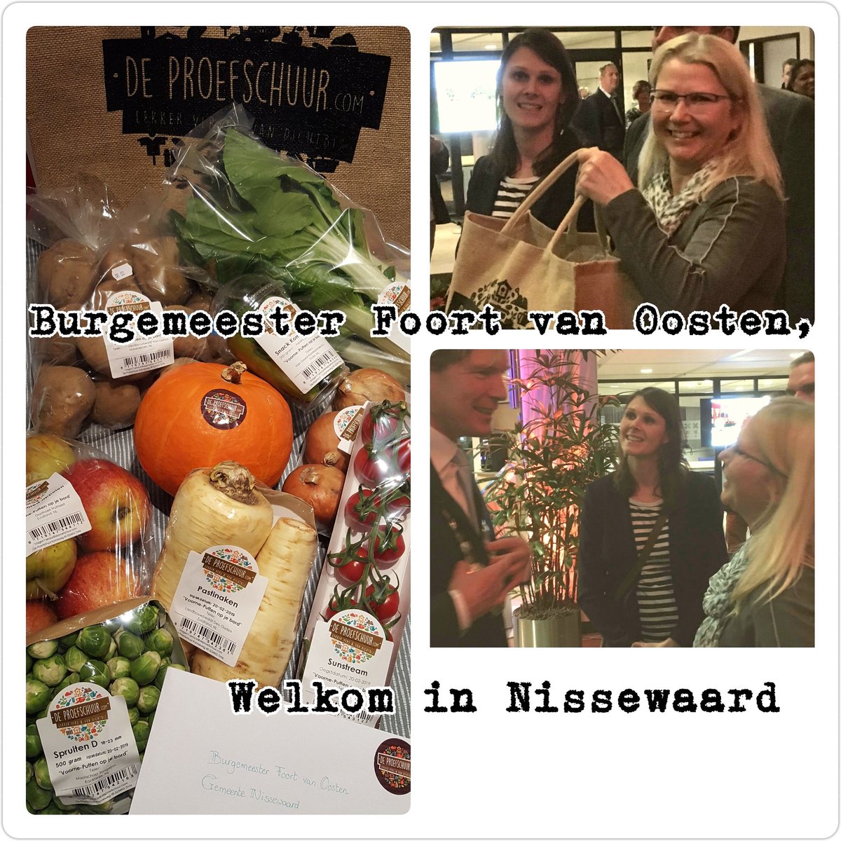 Welkomstcadeautje voor de nieuwe burgemeester van <a href="/gemNissewaard/">Gemeente Nissewaard</a> <a href="/foortvanoosten/">Foort van Oosten</a> Tas vol lokaal voedsel. Lekker vers en van dichtbij! #agrarisch #ondernemen