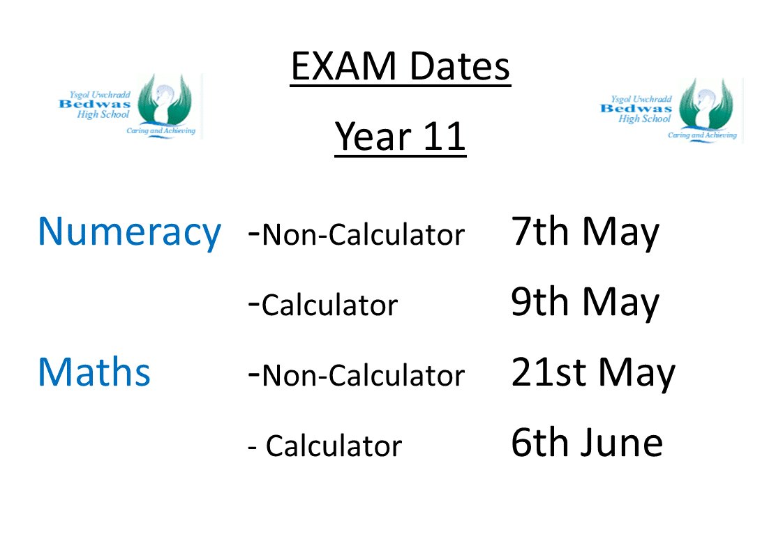 BedwasHSMaths's tweet photo. Maths and Numeracy GCSE Examination dates:- https://t.co/e3Dlwfk9nK
