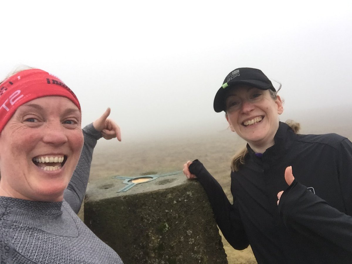 WhittakerClaire's tweet photo. Two Trig trundle after work with Lindsay, couldn’t see much but now I’m home the sun is shining ☀️ 🙈 #trailrunning #cowpe #topofleach #trig https://t.co/nKzOFHNovC