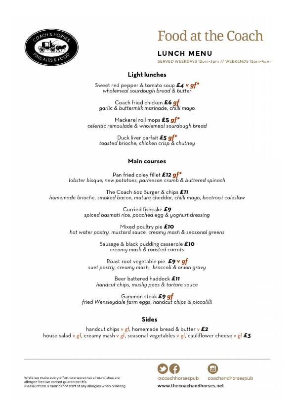 Today's lunch menu is served 12-3pm
Tonight, 6-9, Small Yorkshire Plates