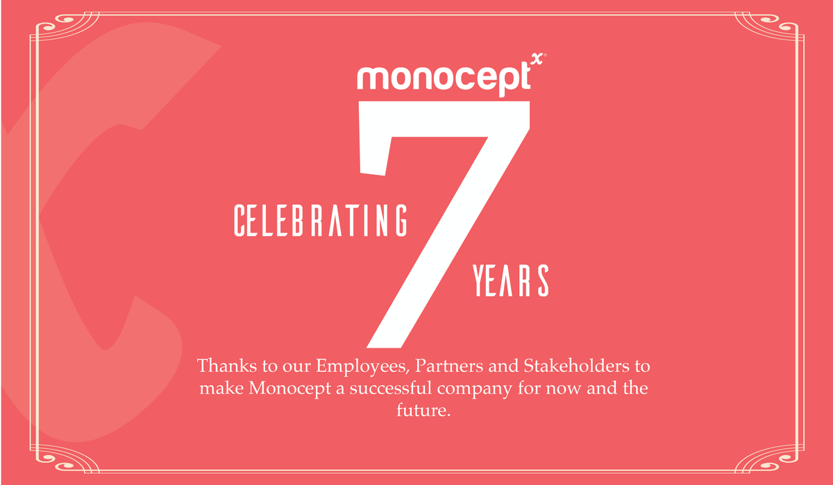 Monocept's tweet photo. Today is our 7th Birthday. Together we celebrate this amazing ride. We await more #exciting and #innovative years ahead.
#SolvingX #Anniversary #Celebration https://t.co/NaqJLlsqQP