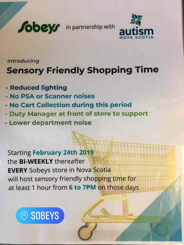 Kelly: Starting this Sunday and then bi-weekly, every Sobeys store in Nova Scotia will have a sensory friendly shopping hour.