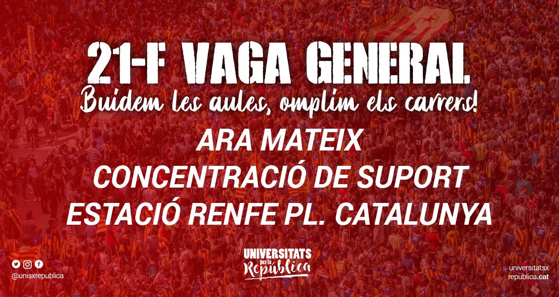 Ara mateix concentració de suport a l'estació de Renfe de Pl. Catalunya! ATUREM EL PAÍS! 

#21FVagaGeneral
