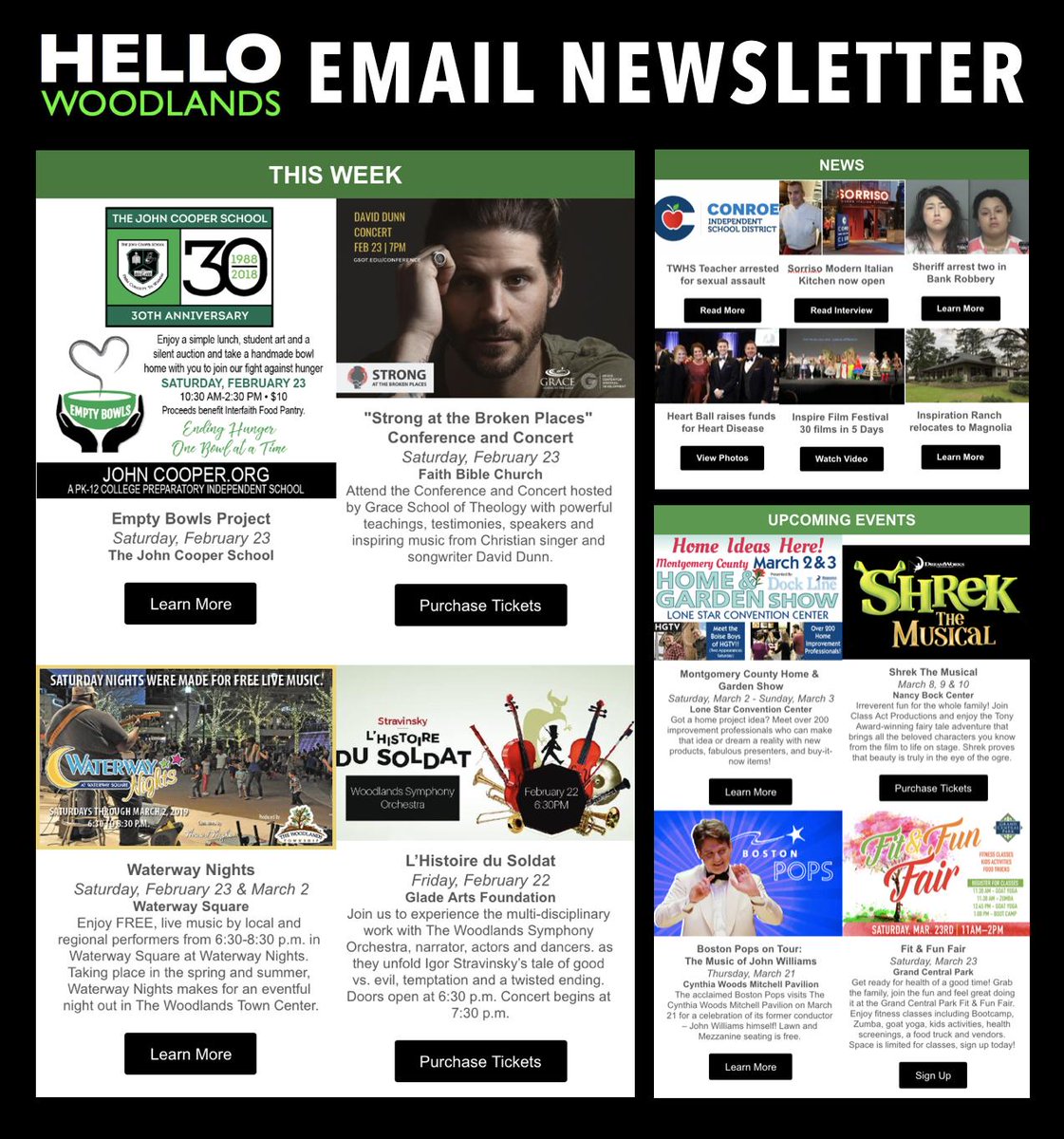 HelloWoodlands's tweet photo. Discover upcoming events and local news in the NEW Hello Woodlands email newsletter at https://t.co/alOdX4GaQn
Subscribe to our free e-newsletter at https://t.co/Tv4Vnki27r
#HelloWoodlands #MontgomeryCounty #SupportLocal https://t.co/upU49YkpcO