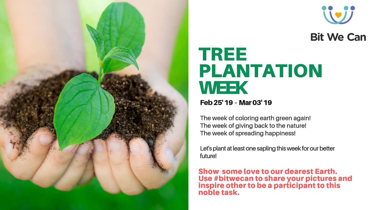BitWeCan's tweet photo. Take out 5  minutes from your week to shower love for the mother #Earth. Do share your #tree #plantation pictures with #bitwecan to motivate others connected! 
#climatechange #environment #nature https://t.co/AvdAOpOeLx
