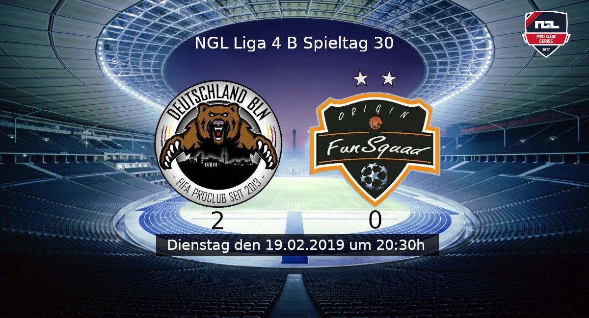 Ergebnissmeldung 
Spieltag 30 somit der letzte Spieltag 
vs Origin FunSquad - NGL Pro Club 2-0 BLN 
#zockenisleben
#einteameinziel
#blnfamily
