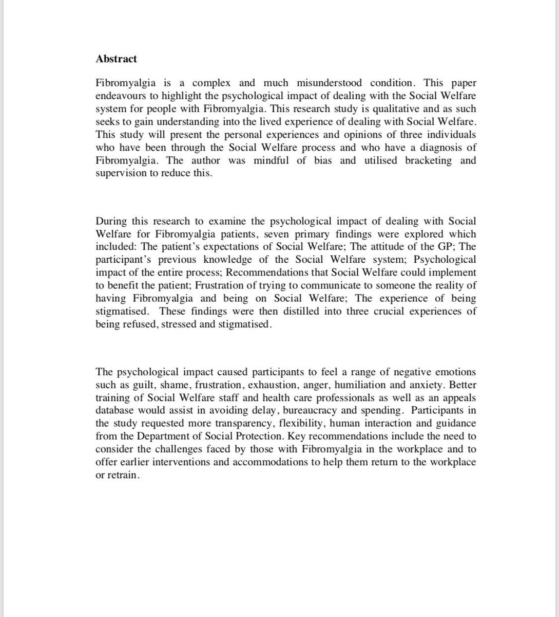 Fibro_Ireland's tweet photo. Help or hindrance? – An exploratory study of the psychological impact of dealing with Social Welfare for Fibromyalgia patients. This qualitative study was presented to dail last year. Nothing done 1 year on - @welfare_ie where is protocol 6 gone? #fibro #ME #Call4change https://t.co/2t4UcuWxOX