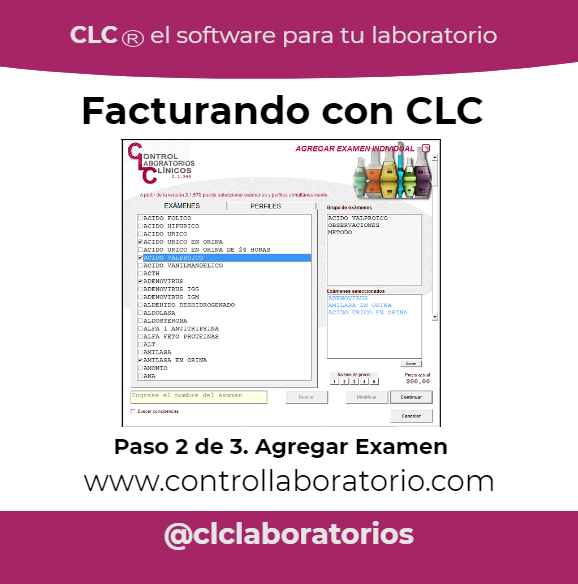 clc_lab's tweet photo. Facturando con CLC Software
Paso 1 de 3 Recepción de Paciente
Paso 2 de 3 Agregar Examen
#facturar #facil #entrenamiento #capacitacion #tiempo #softwarelaboratorio #sistema #programa #laboratorio #Control #PromotorCLC #Venezuela #Mexico #21Feb #Peru #Honduras #Bolivia #Cuba https://t.co/RsJMEHaEhX