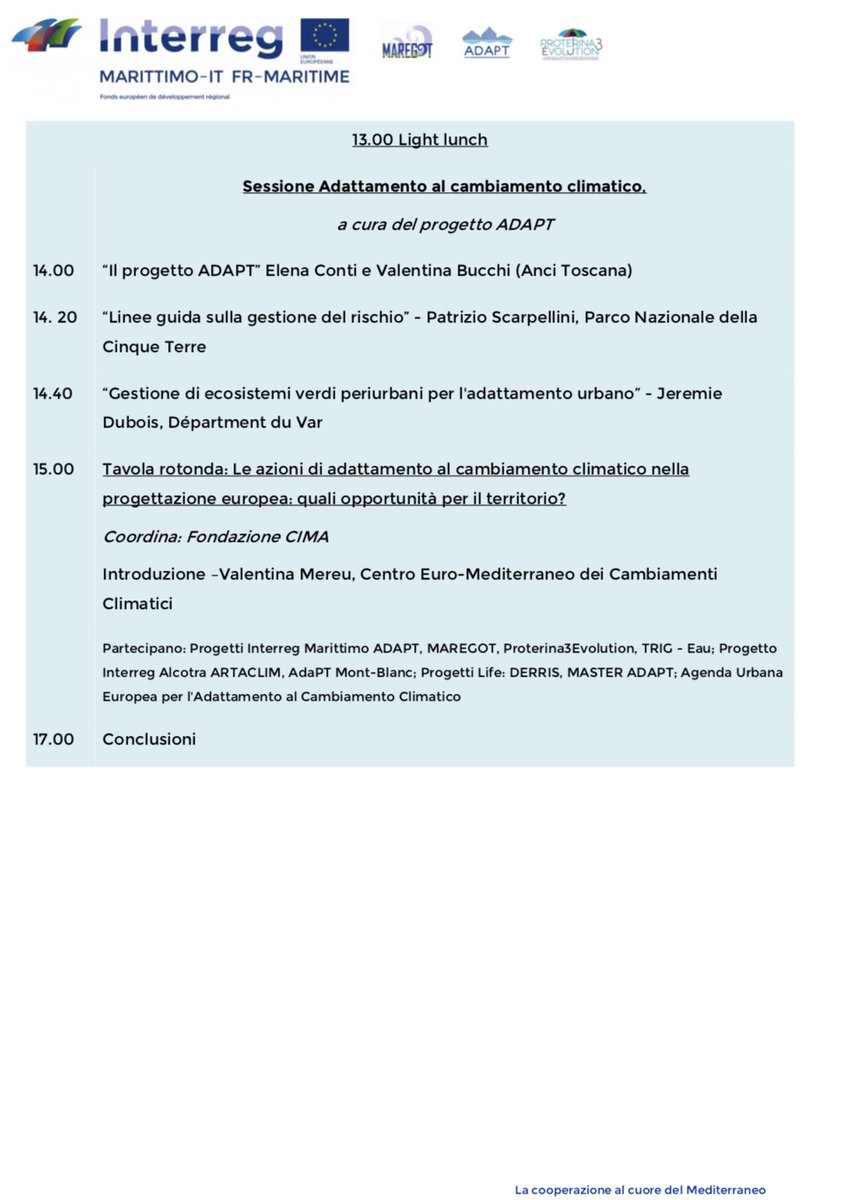 📆 6 Marzo a Genova presso il MuMa Museo del Mare e della Navigazione!

❗️Regione Liguria con Liguria Ricerche e Fondazione CIMA organizza l’evento “Gestione del Rischio e Adattamento al Cambiamento Climatico: strumenti per un territorio resiliente”.

➡️facebook.com/Liguria-Ricerc…