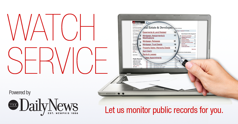 Monitor any person or property address in Memphis. Receive instant alerts about lawsuits, garnishments, property sales, bankruptcies, and more. bit.ly/TDNWatchServic…