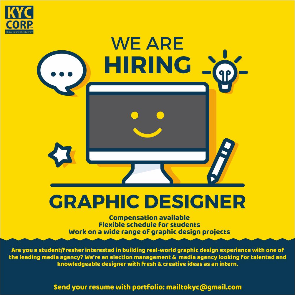 corpkycin's tweet photo. Are you a #student or #fresher interested in building real-world #graphicdesign experience with one of the leading #mediaagency? We’re an #electionmanagement &amp;  media agency looking for talented and knowledgeable #designer with fresh &amp; creative ideas as an #intern. #Hiring https://t.co/7BXHfnSgqD
