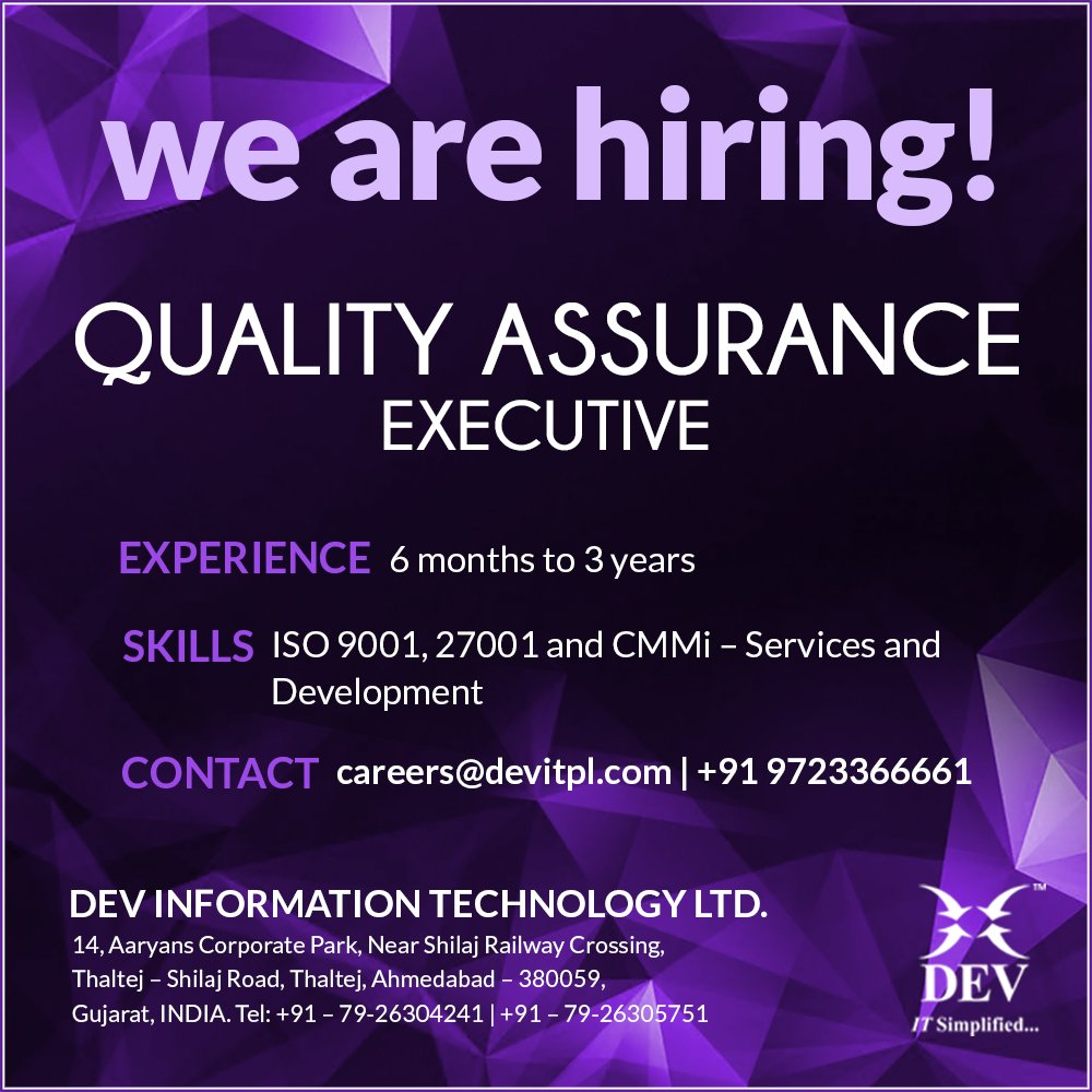 DEVITPL's tweet photo. We are #hiring Quality Assurance Executive. Apply today!

Experience: 6 months to 3 years

Contact - careers@devitpl.com | +91 9723366661

#ITjobs #Vacancy #Careers #QualityAssuranceExecutive https://t.co/IFjFfzBcpP
