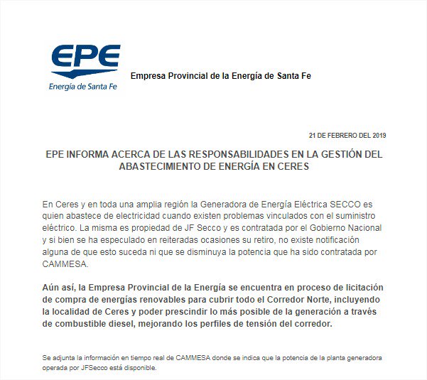 epeoficial's tweet photo. Informe sobre las responsabilidades en la gestión del abastecimiento de Energía en Ceres https://t.co/1kqOSyRocz