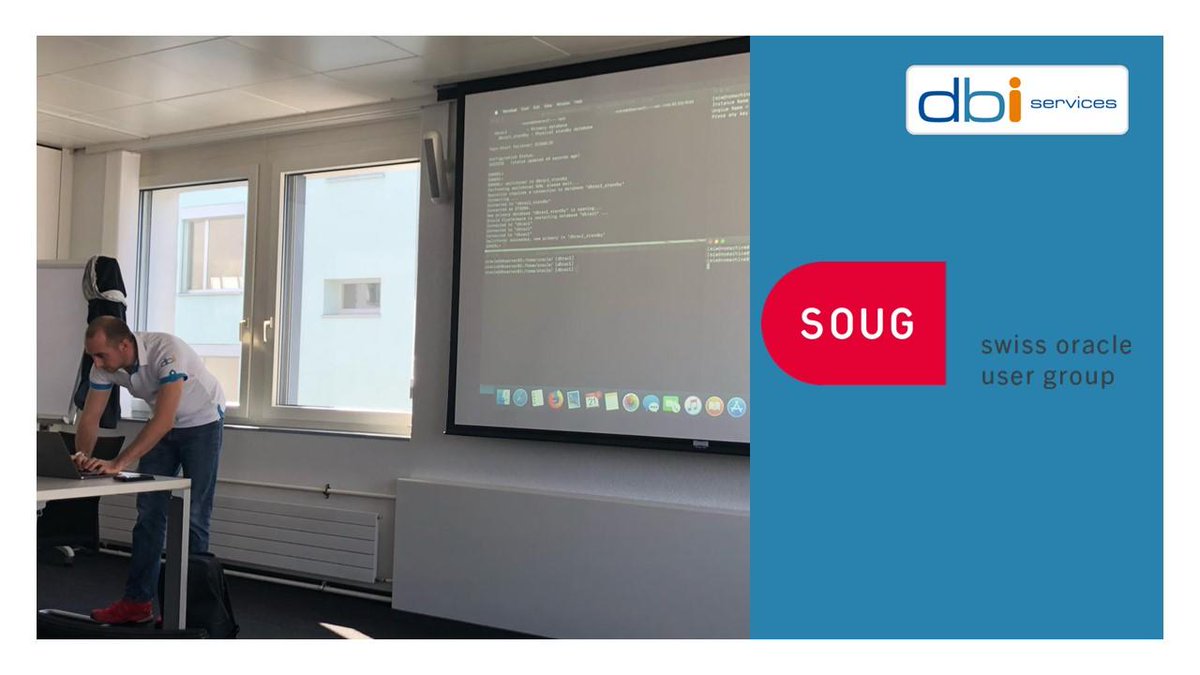 dbiservices's tweet image. Michael Wirz is on stage... again 👍. Yesterday in Bern, today in Baden @Swiss Oracle Users Group where he&apos;s showing how to build up never-stopping applications with Oracle. #besharing #open4tech