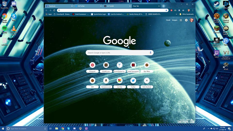 New background, color scheme, and google theme.  I've had the same one forever and thought I could use a change, so Protomolecule blue and space for the Win! I don't get out much and it can feel very stagnant so little changes help my mood. #TheExpanse #Littlechanges