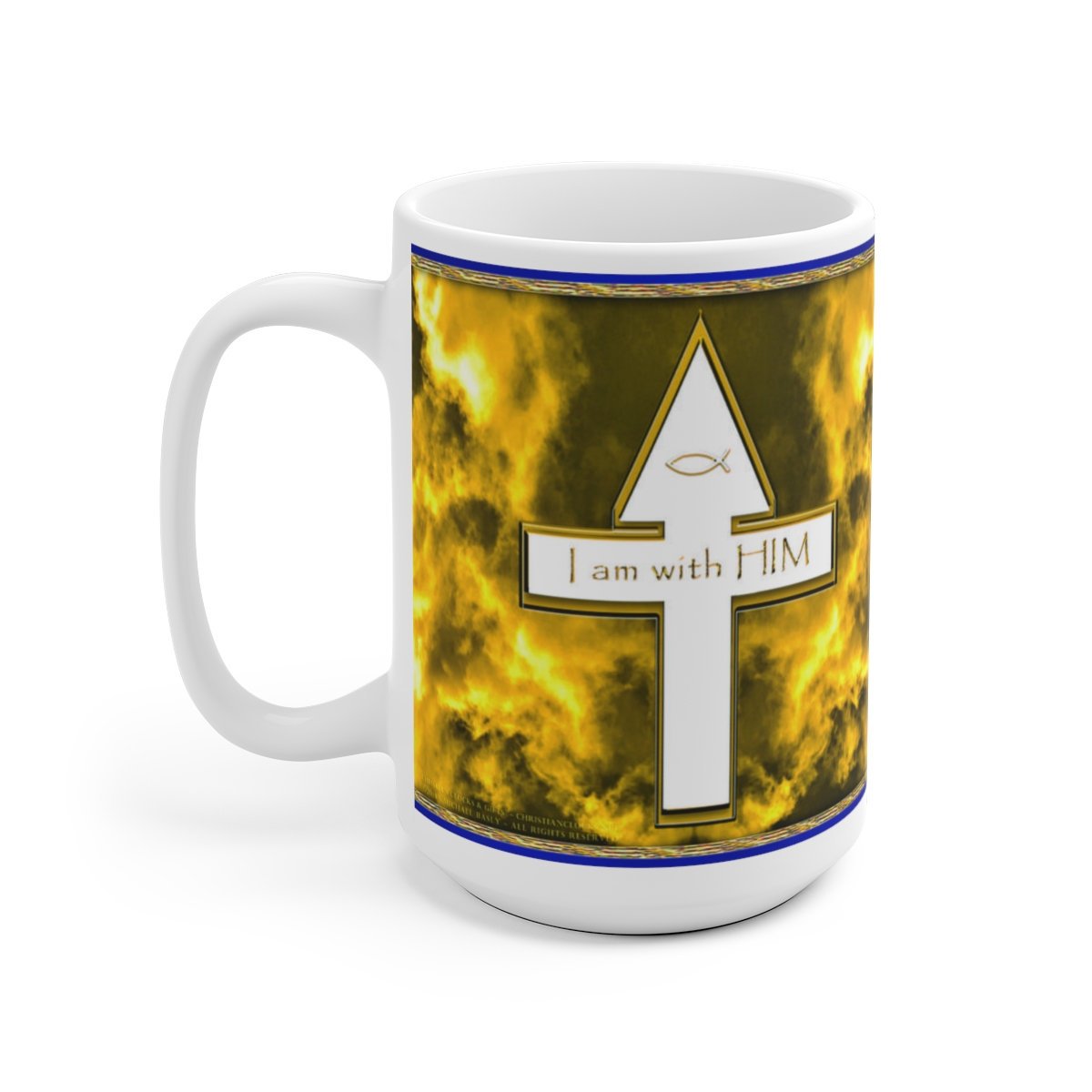 Religious 'I am with HIM' Sunbright Full Image Mug 15oz. Printed in U.S.A. Art By S.Michael. Ceramic. Vibrant Colors. etsy.me/2Xe6Qol #housewares #white #yes #ceramic #religious #religiousmug #originalart #originalartmug #christian