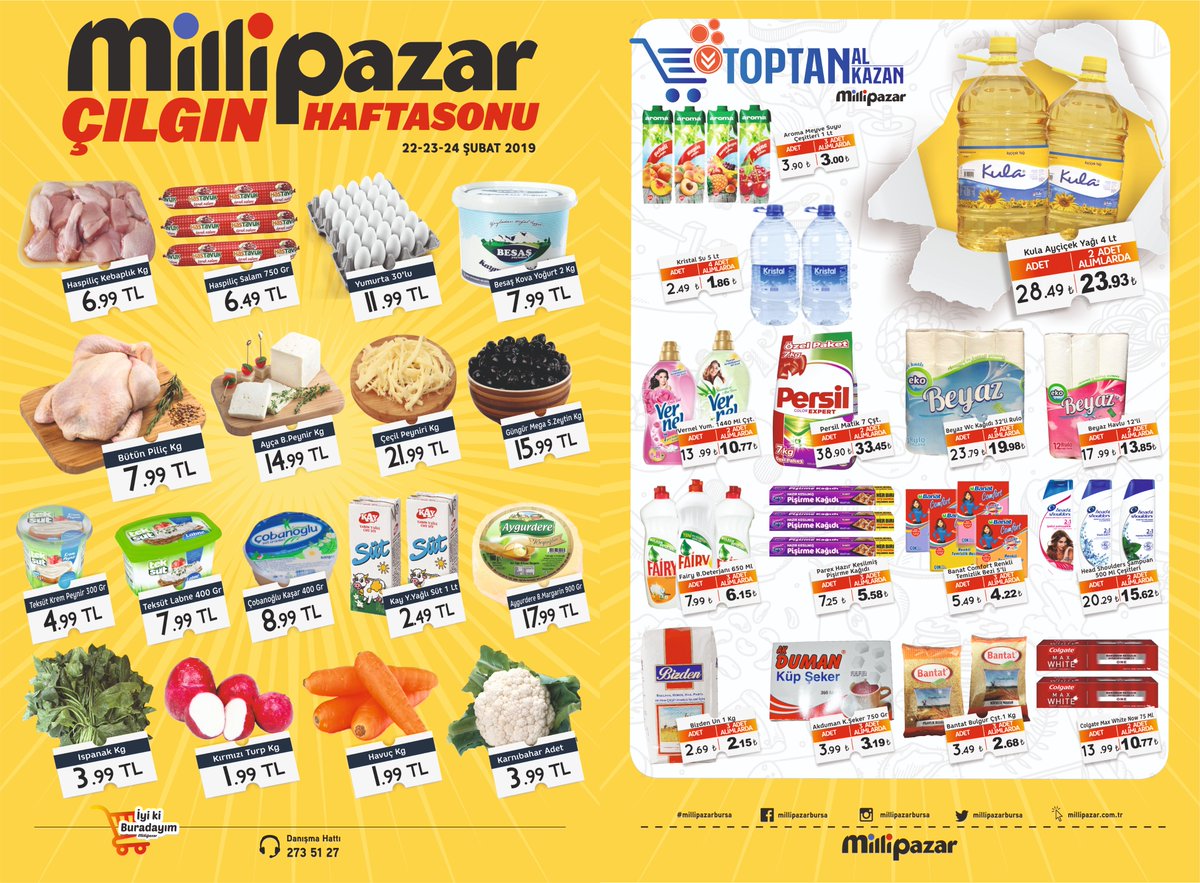 Fırsatlar Çılgın Haftasonu ile Devam Ediyor. 22-23-24 Şubat Tarihlerinde Kampanyalı Ürün Fırsatlarını Kaçırmayın. #bursanınençılgınmarketi #iyikiburadayım #alışveriş #millipazar #süpermarket #market #manav #haftasonu #çılgın #süper #bursa #kampanya #indirim #pazar