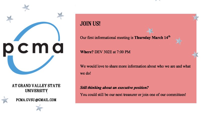 PCMAGVSU's tweet photo. Join us March 14th for our first meeting of the semester! https://t.co/vrN7upeU4b