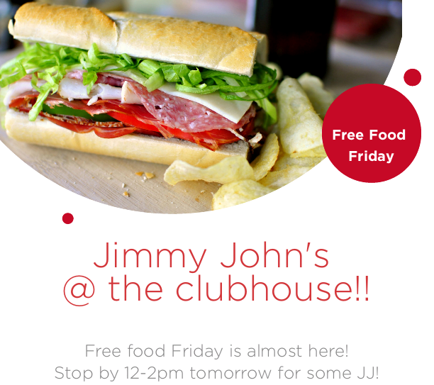 EnclaveLiving's tweet photo. Free Food Friday is back to start your weekend! Stop by tomorrow at the clubhouse for some Jimmy John's! #yum #experienceenclave https://t.co/KJaSYtnJ8c