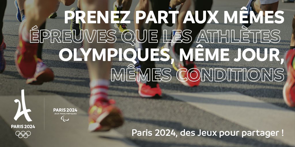 Paris2024's tweet photo. #QuandJetaisPetitJeCroyaisQue les Jeux Olympiques n'étaient réservés qu'aux Athlètes. 
En 2024, #Paris2024 vous proposera d'être acteur des Jeux ! 
Participez au marathon et à d'autres courses dans les mêmes conditions, sur le même parcours que les athlètes ! #AVousDeJouer https://t.co/IUCWg8yppK